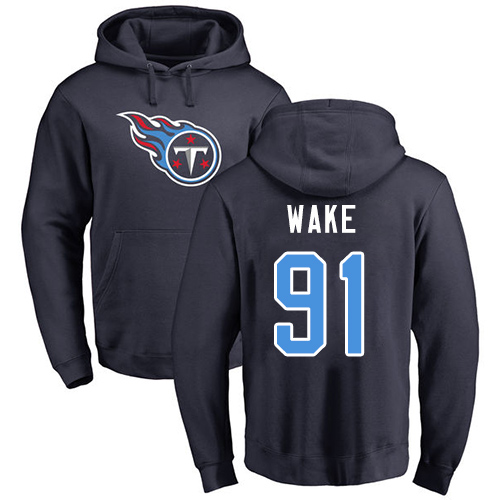 Tennessee Titans Men Navy Blue Cameron Wake Name and Number Logo NFL Football 91 Pullover Hoodie Sweatshirts